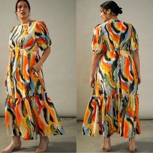 Anthropologie Maeve paint print maxi dress large